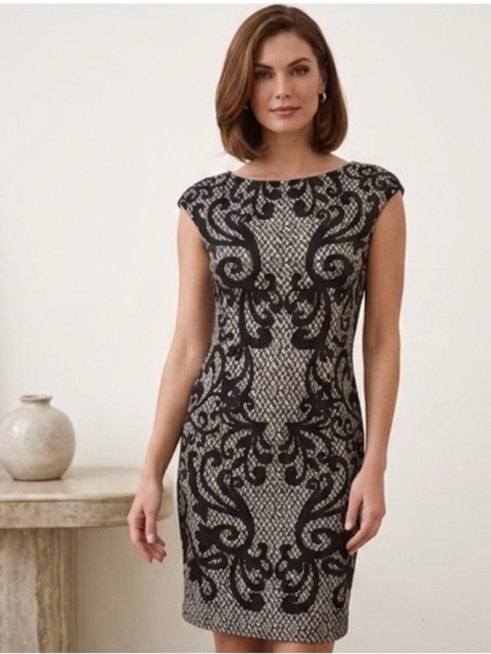 Elegant Black and Cream Dress